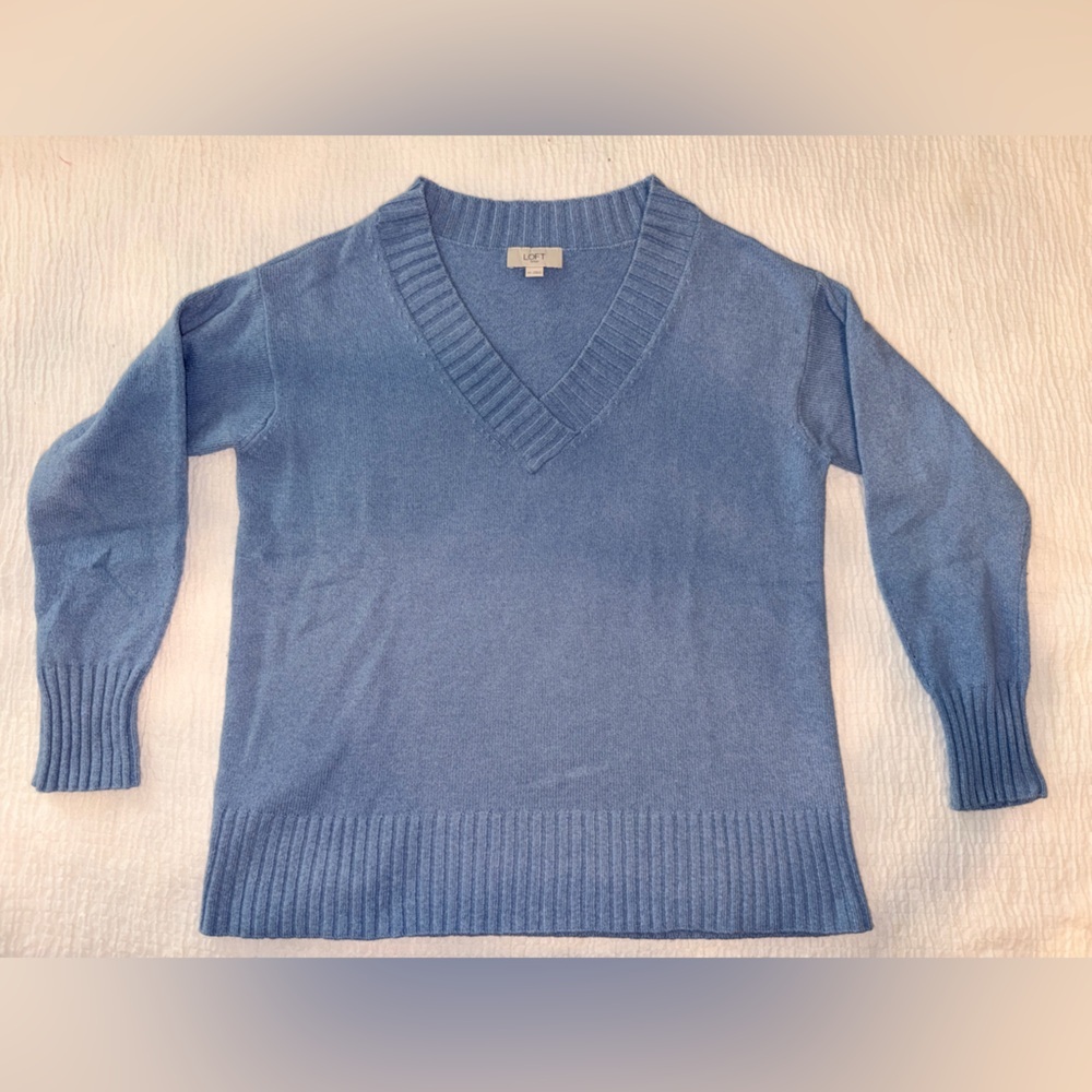 LOFT Light Blue V-Neck Sweater - Picture 2 of 8